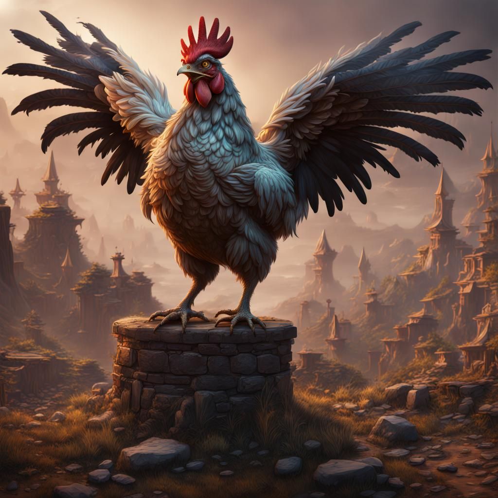 Fantastical Old Mega Beast Chicken in Detailed Matte Paintin...