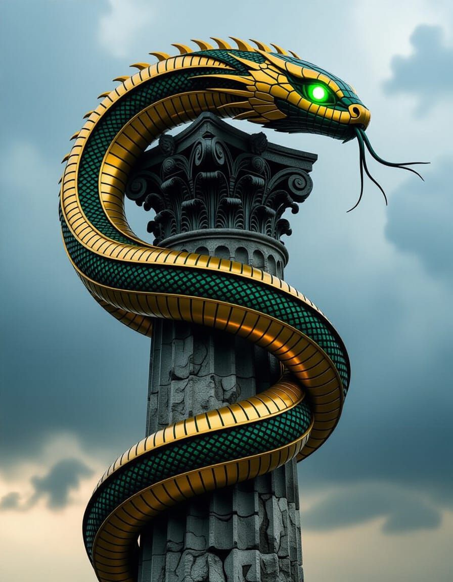 Wired Serpent Guardian in Biomechanical Style