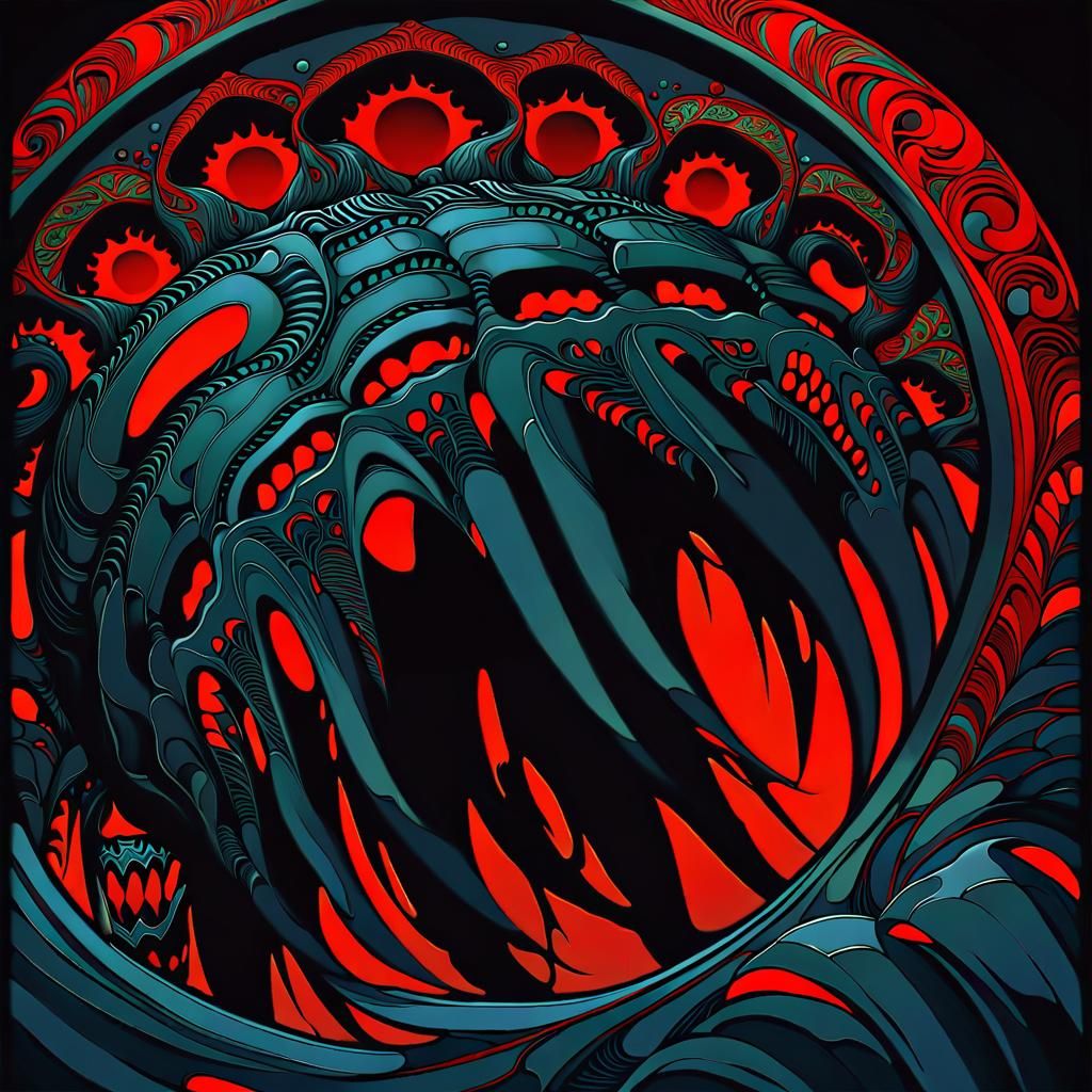 Bloody Hands in Maw: Dark Fantasy Art Nouveau