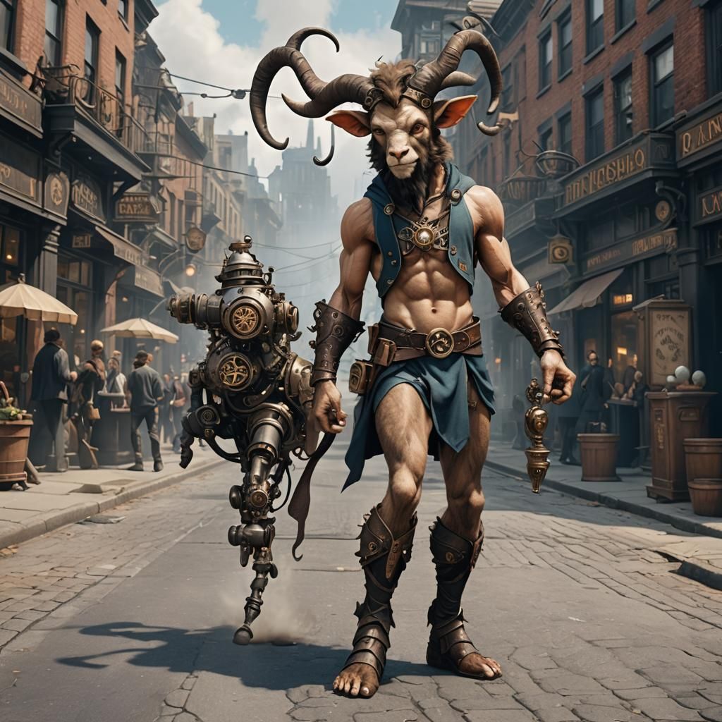 Steampunk City Satyr Wizard