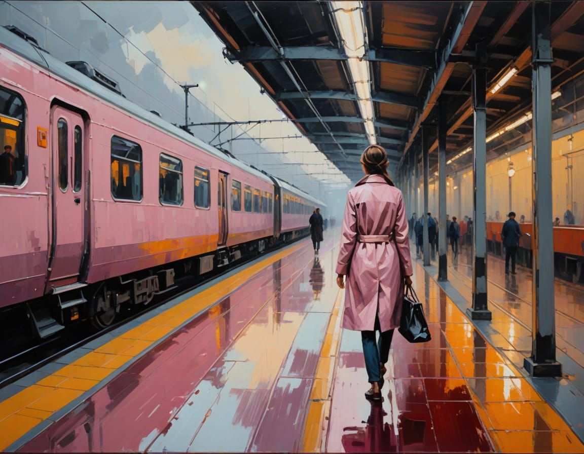 Tokyo Subway Scene as Expressionist Oil Painting