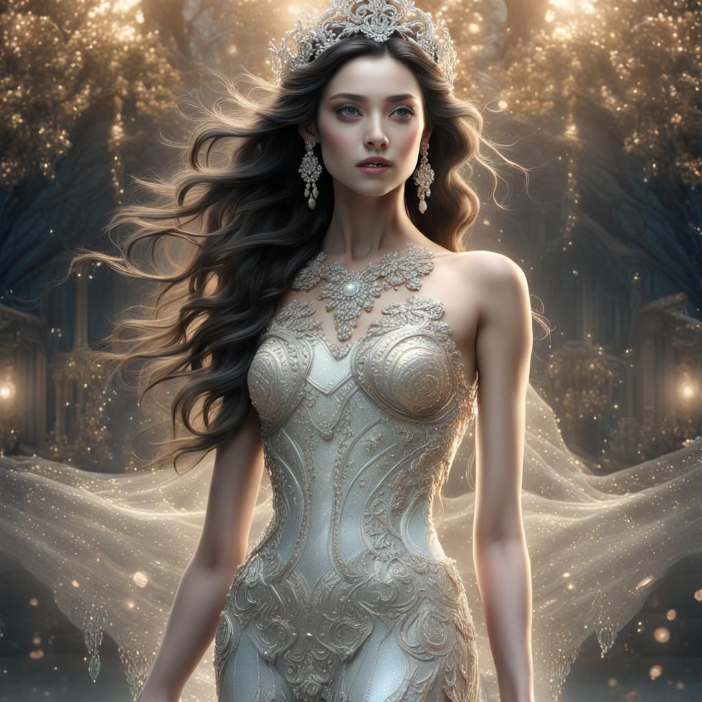 Sparkling Woman with Ivory Skin in Detailed Digital Art