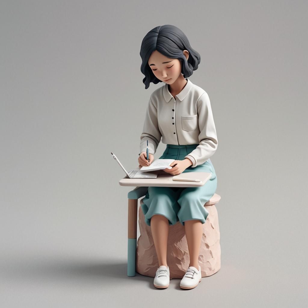 Adorable Clay Woman with Laptop in 3D Render