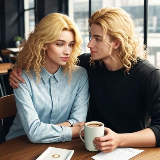 Young Couple Sharing Coffee at a Table