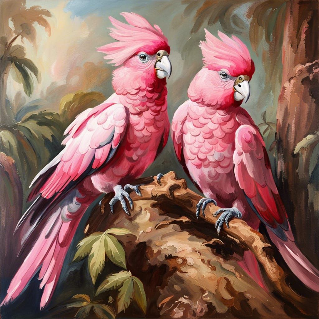 Rococo Oil Painting of Pink Galahs in Australia