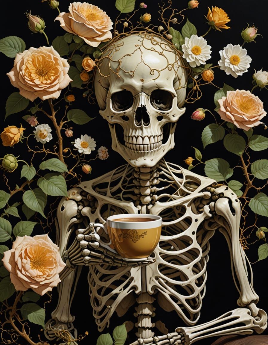 Baroque Surrealist Art: Coffee, Botanicals, and Exposed Anat...