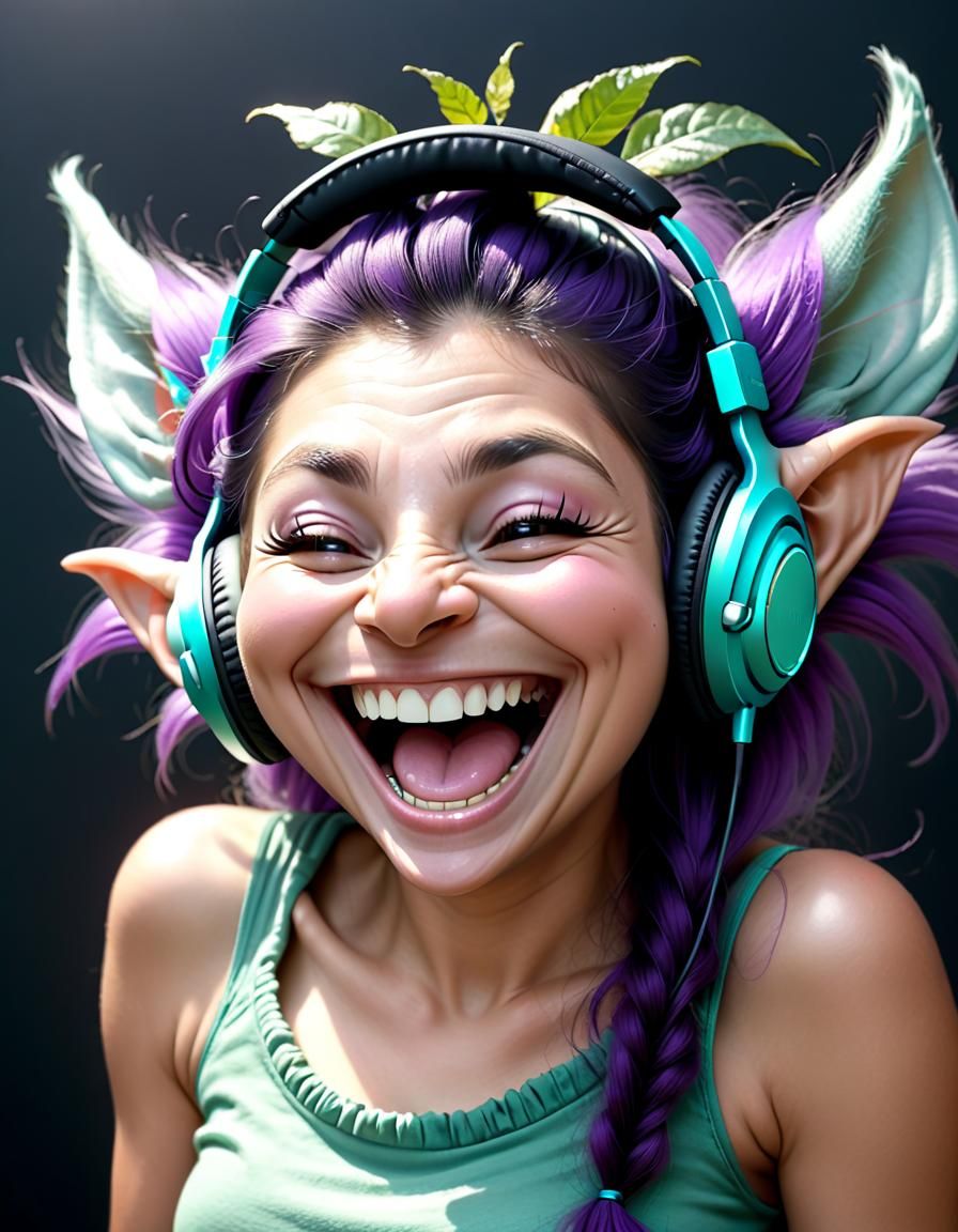 Laughing Troll with Headphones in Fairycore Style