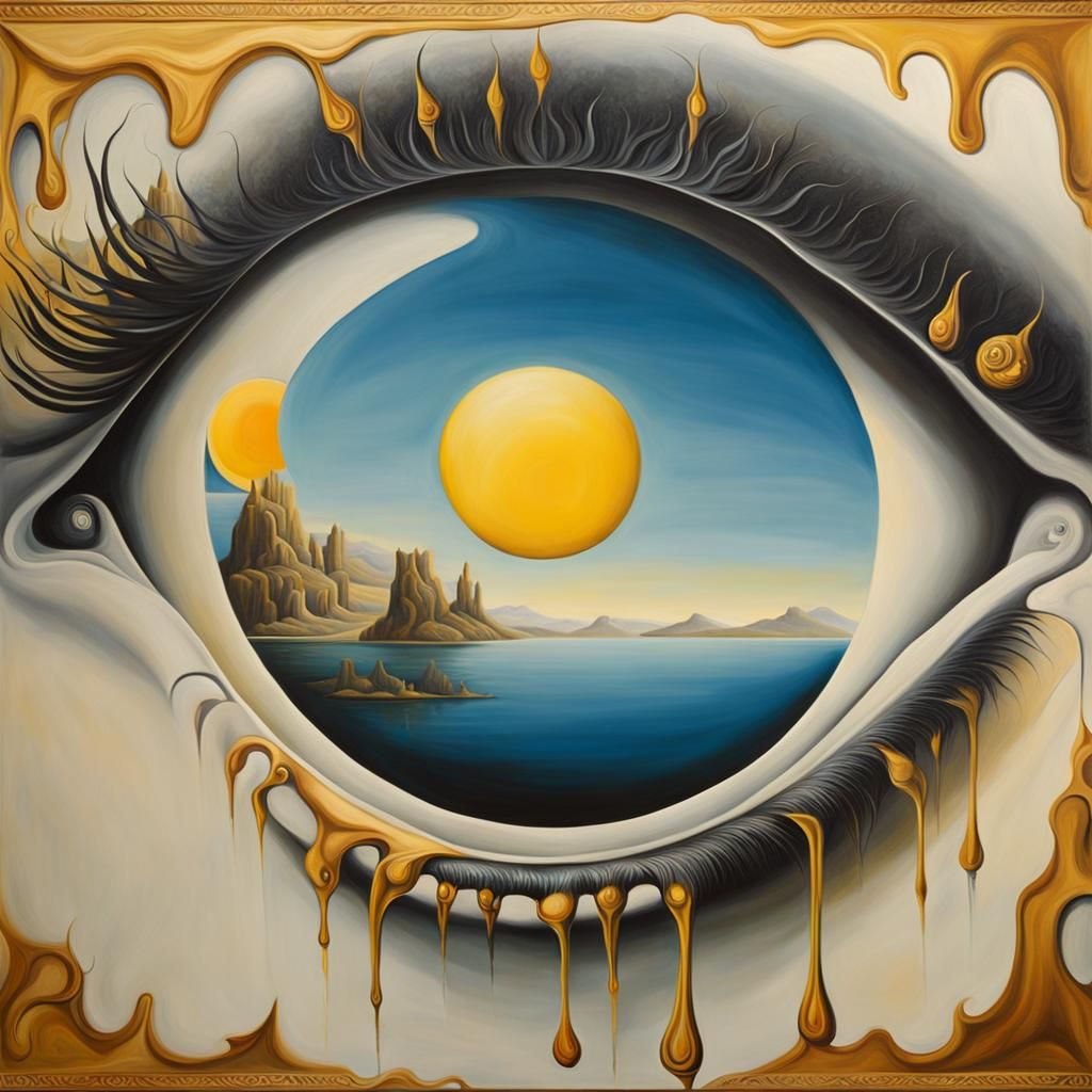 Surreal Eyes Unlike the Sun: Dali-esque Oil Painting