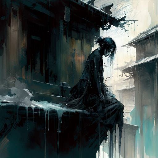 Dramatic Shinigami Leaping, Goth Art with Ink Flow