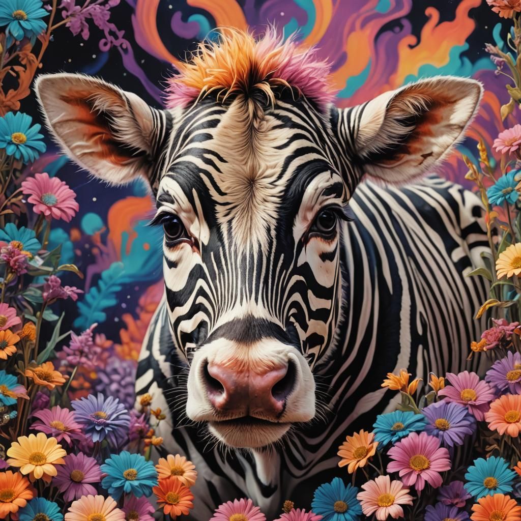 Cute Cow-Zebra Hybrid Portrait in Fantasycore Style