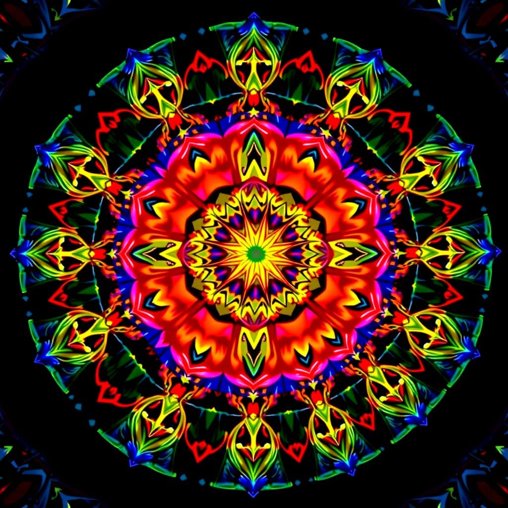 Kaleidoscopic Mandala of Mirrored Geometric Patterns