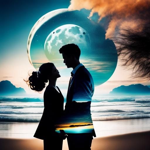 Romantic Beach Wedding: Double Exposure Silhouette Art