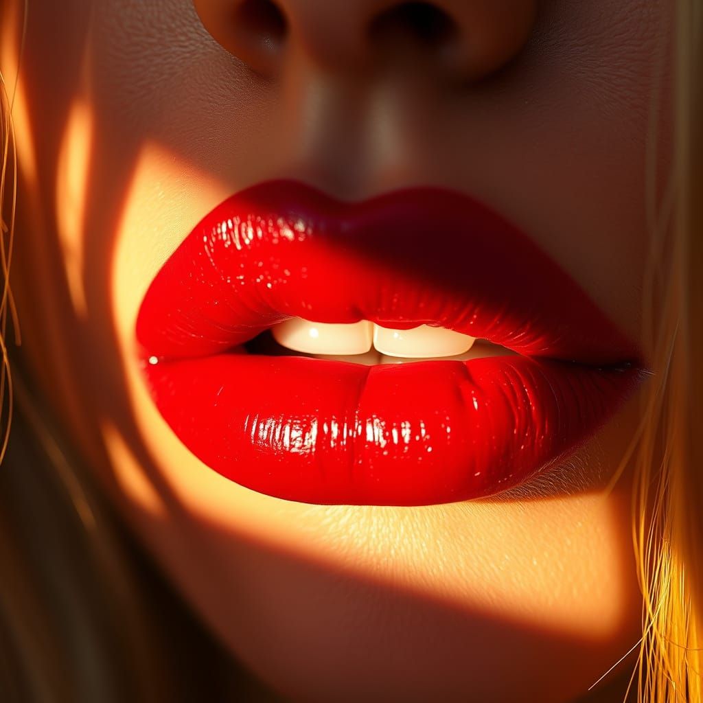 Luscious, Bold Crimson Lips in Soft Focus