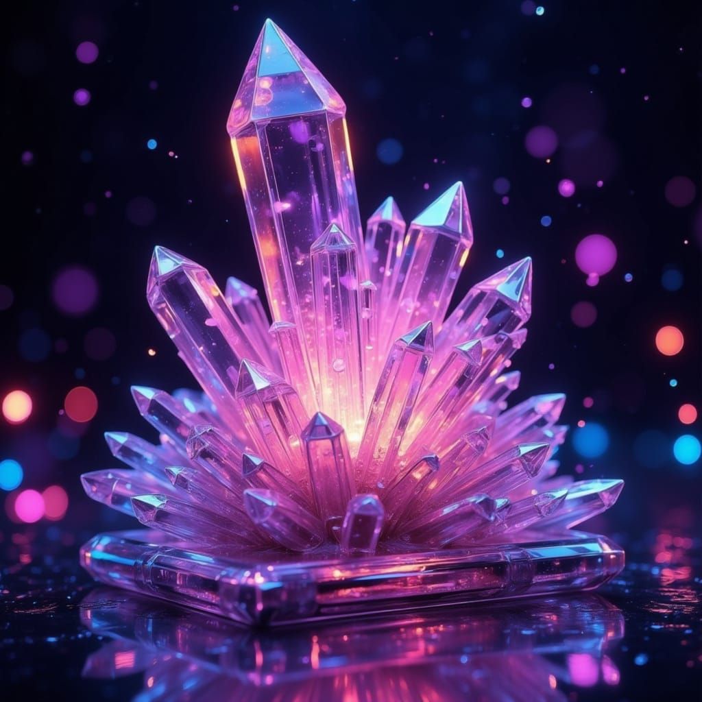 Glowing Crystal Cluster in Vibrant Aurora Light