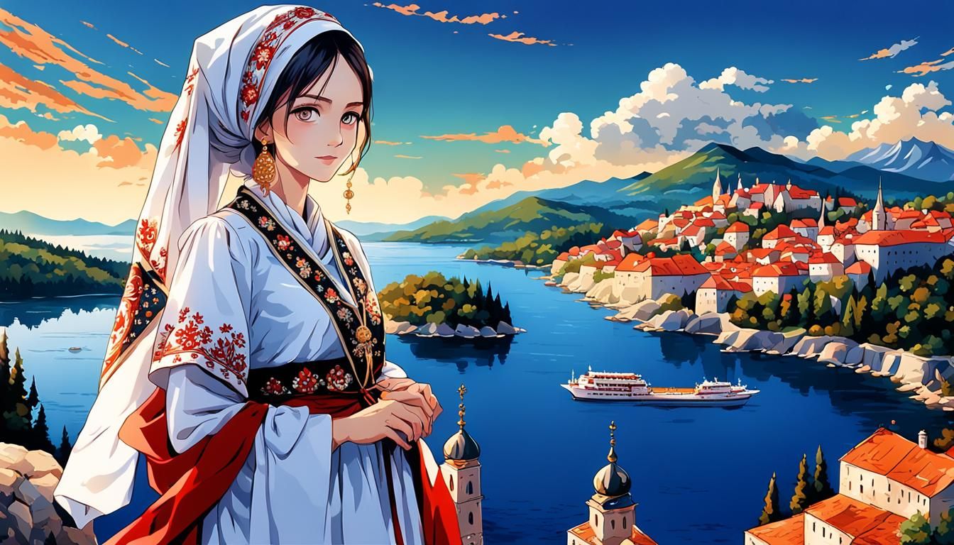 Croatian Woman in Traditional Dress: Anime Style Art