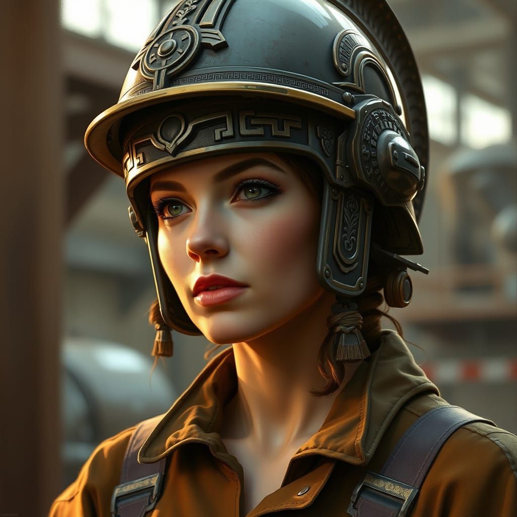 HSE Technician in Greek-Inspired Safety Helmet