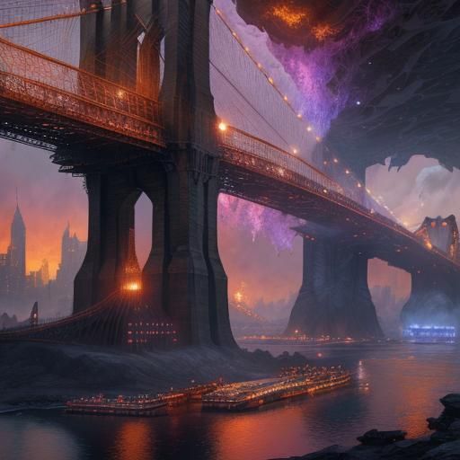 Whitney Houston Under Brooklyn Bridge, Detailed Matte Painti...