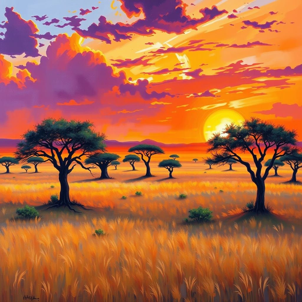 Golden Savannah Sunset in Vibrant African Landscape