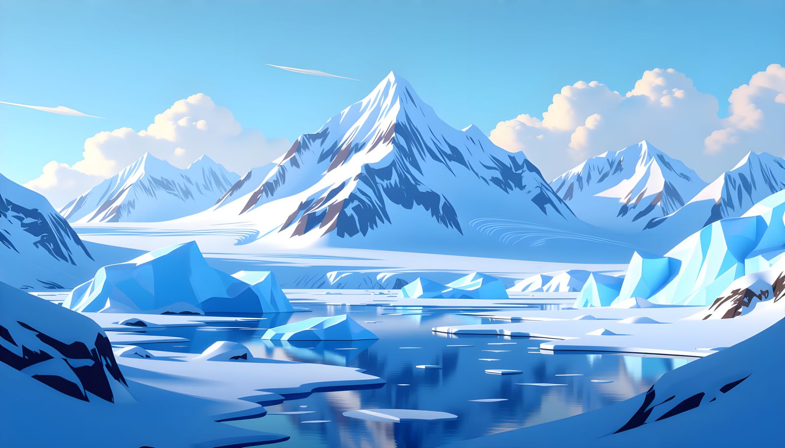 Antarctic Icebergs and Snow-Capped Mountains