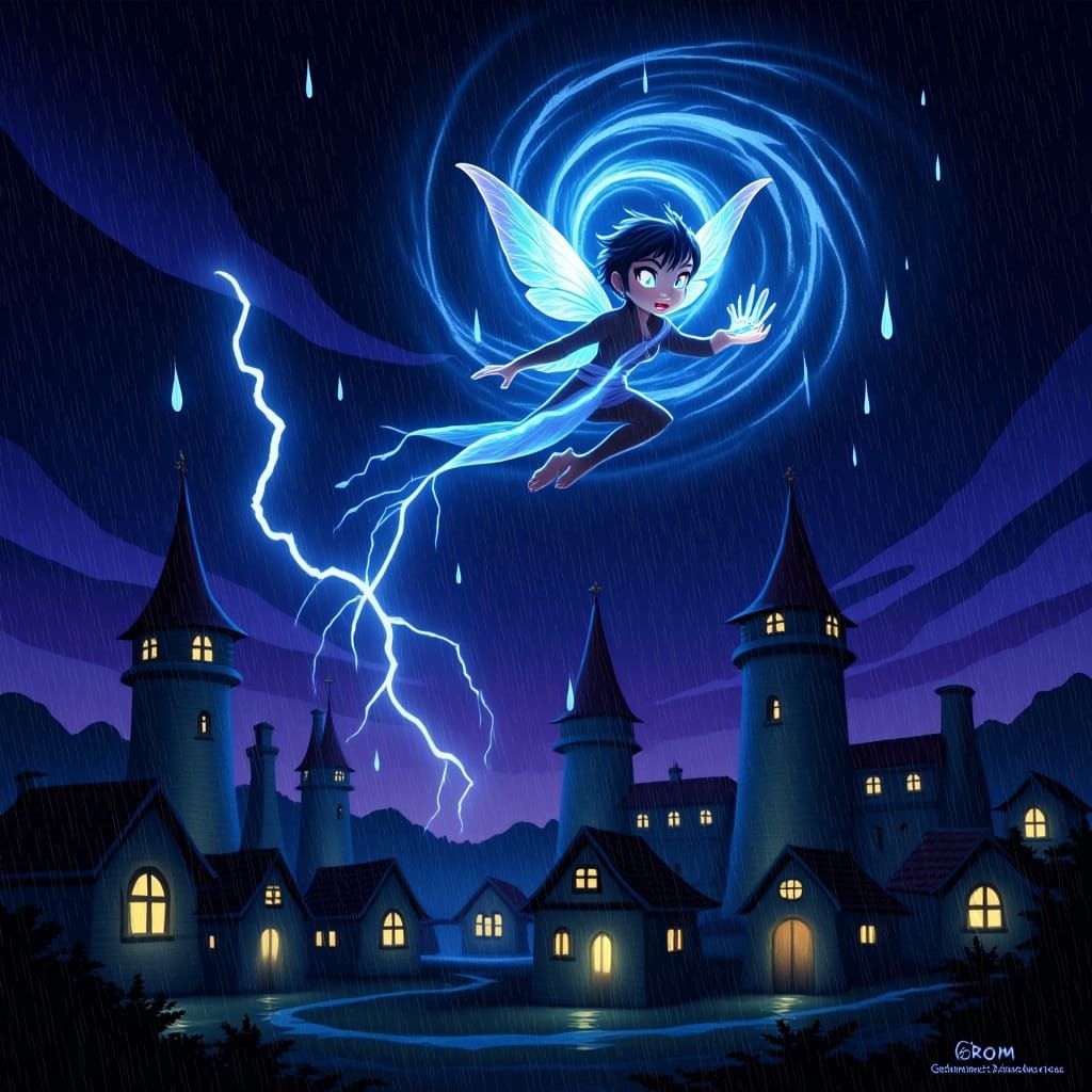 Pixie Conjures Magical Rainstorm Over Sleeping Kingdom