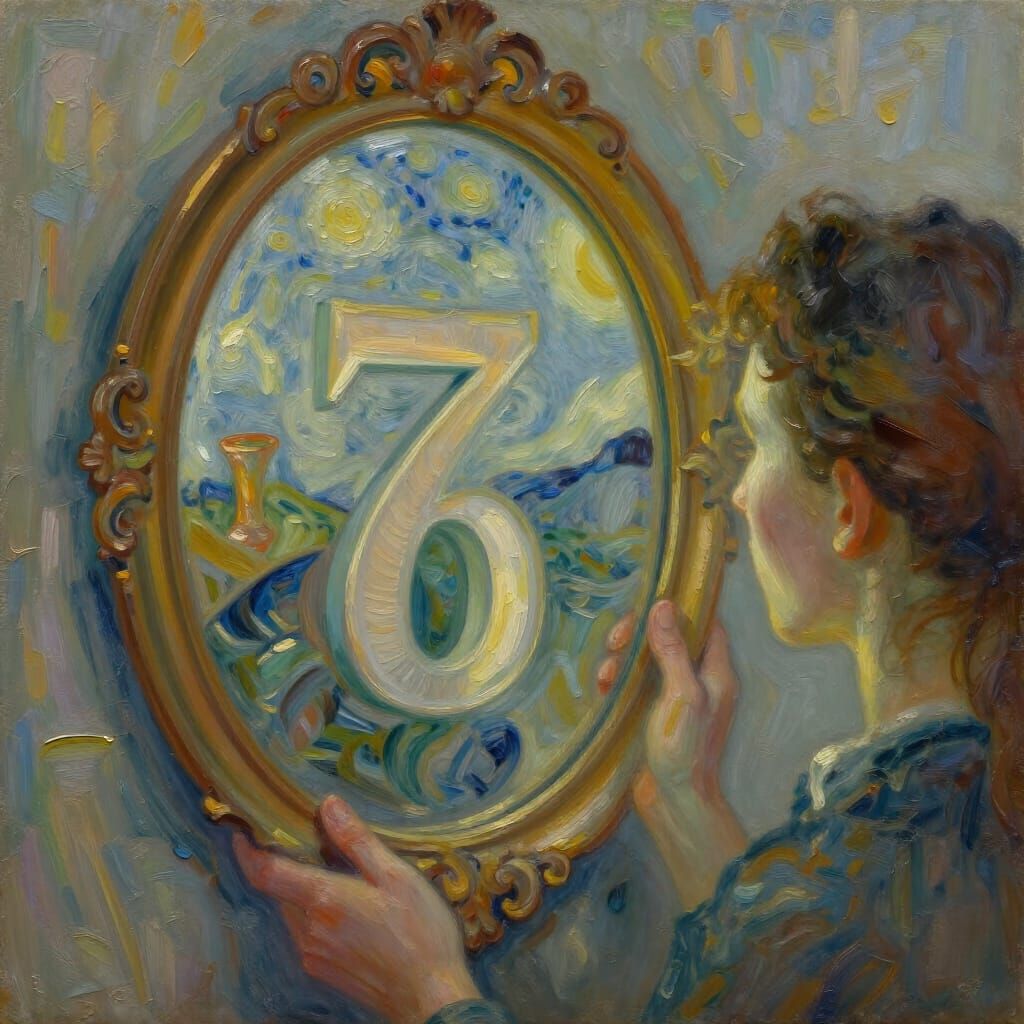 Fine Art Painting: Person Sees Seven World in Mirror