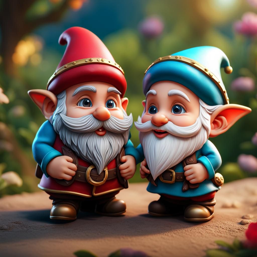 Gnome Couple in Love: Detailed 8K Resolution Art