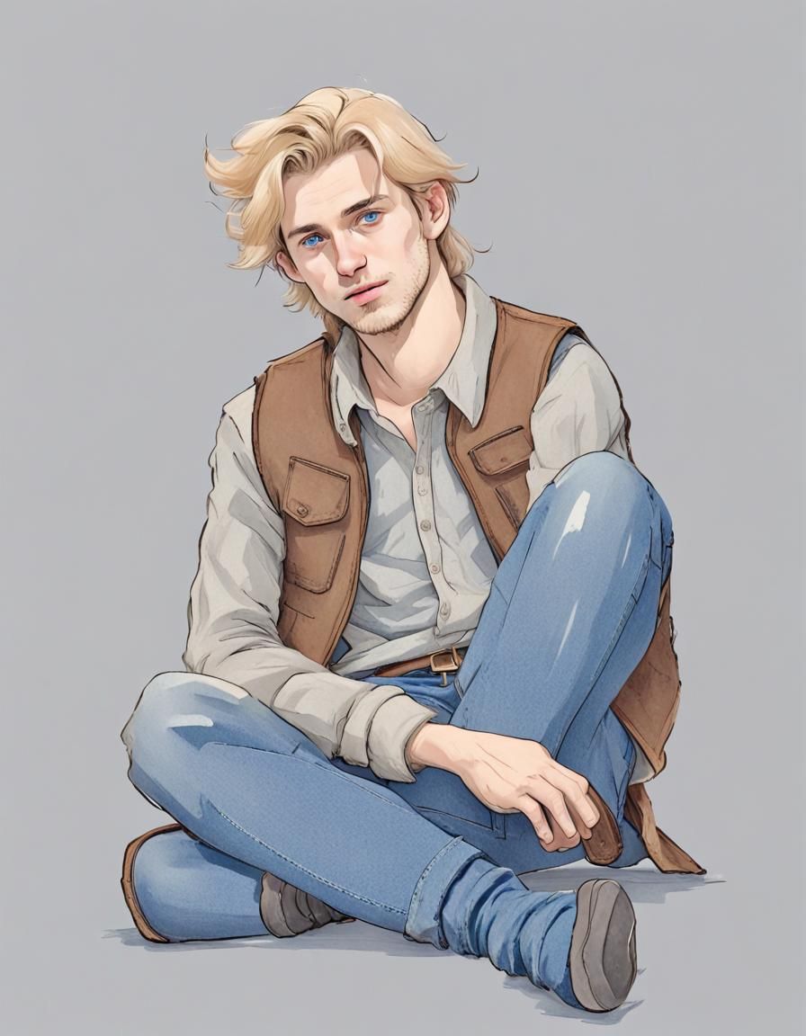 Young Man with Nordic Features Sitting