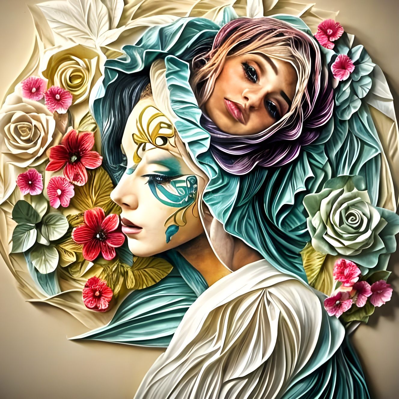 Woman's Body Covered in Paper Art