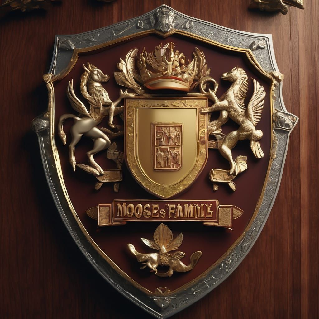 Ornate Shield with Family Crest in Hyper-Realistic Style