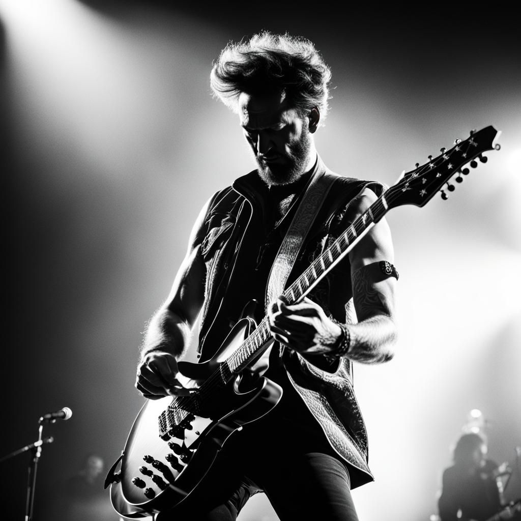 Rocker on Stage: High Contrast Black and White