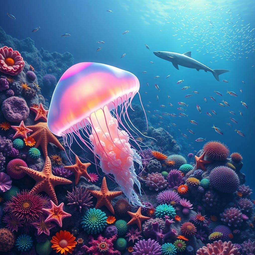 Vibrant Lion's Mane Jellyfish in a Tropical Reef Scene