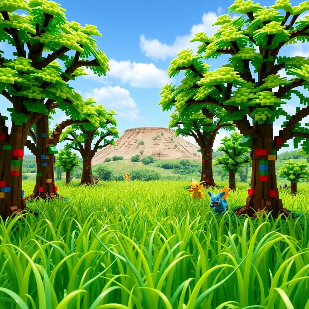 Whimsical LEGO Pokémon World with Towering Oak Trees