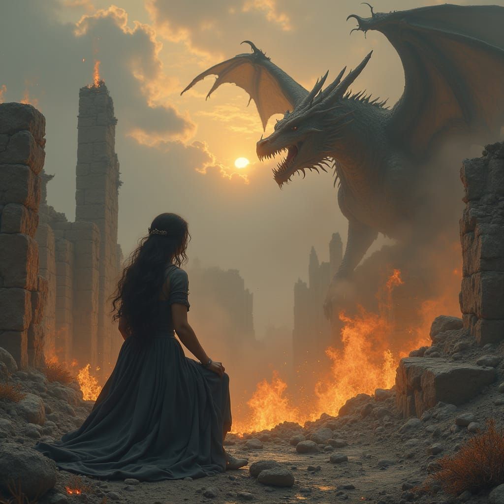 Queen of Ruins in a Desolate Post-Apocalyptic Landscape