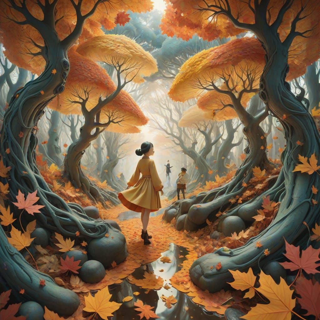 Hyperreal Autumnal Landscape with Folk Art Whimsy