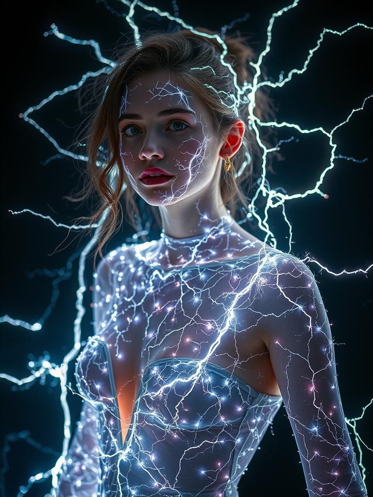 Electrifying Woman in Lightning Filament Costume