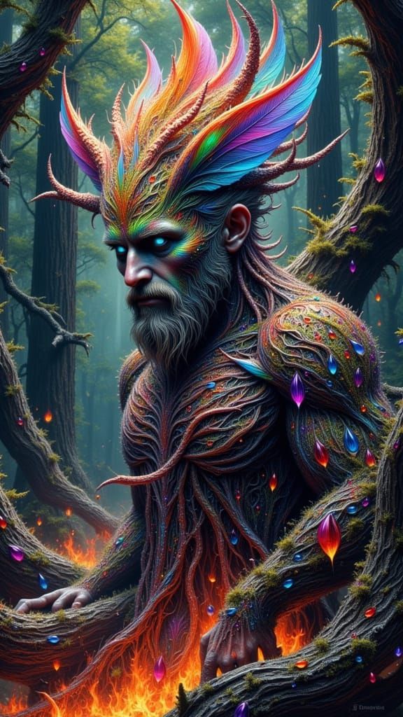 Fractal Forest Spirit Emerges in Dreamscape Fire