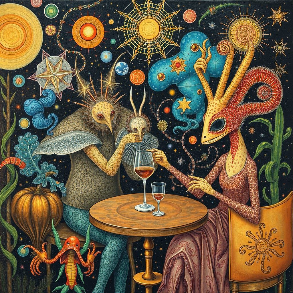 Psychedelic Space Cafe: A Hieronymus Bosch-Inspired Utopia