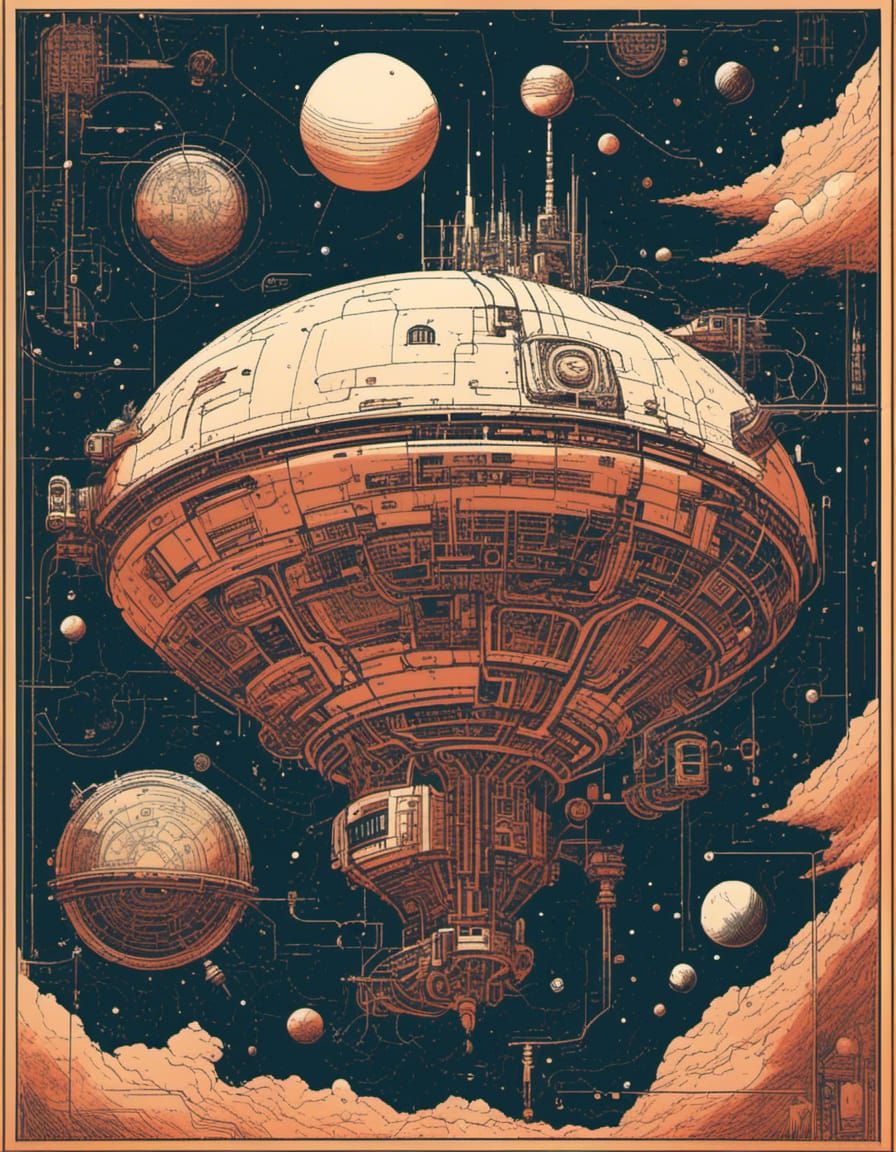 Pixel Art Spaceship in Nebula Galaxy