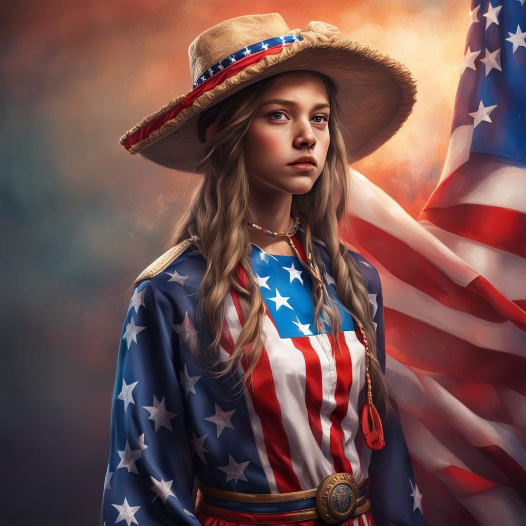 Girl in US National Costume with Flag