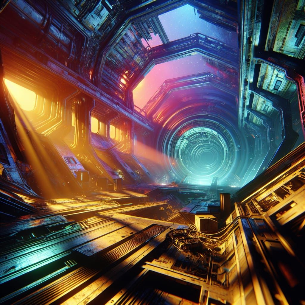 Dramatic Derelict Alien Spaceship Interior Concept Art