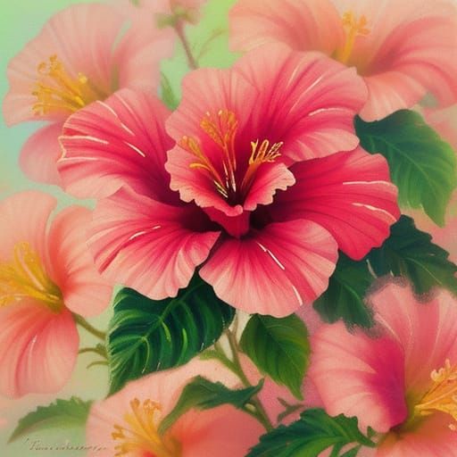 Beautiful Hibiscus Flower in Impressionist Style