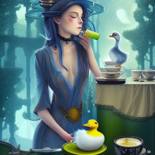 Duck and Blue Cat Steampunk Tea Party