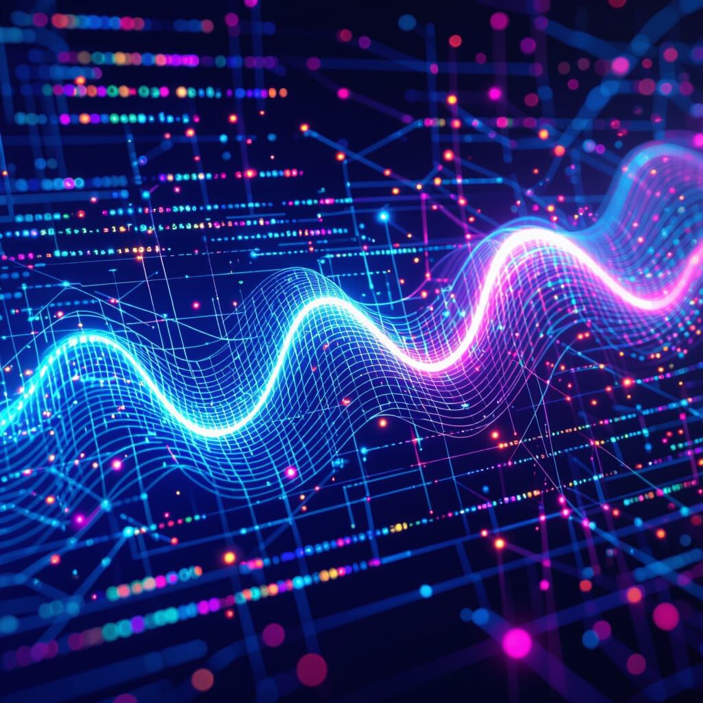 Quantum Computing Abstract Art with Neon Ethereal Glow