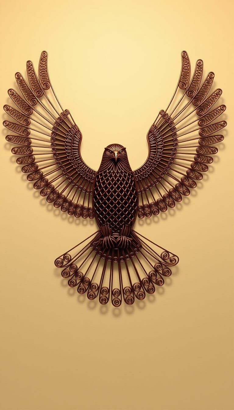 Wire Art Hawk Sculpture with Open Wings