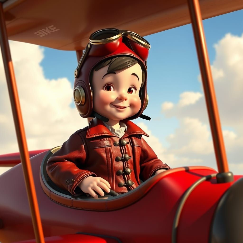 Spanky as Red Baron in Triplane, Animated Style