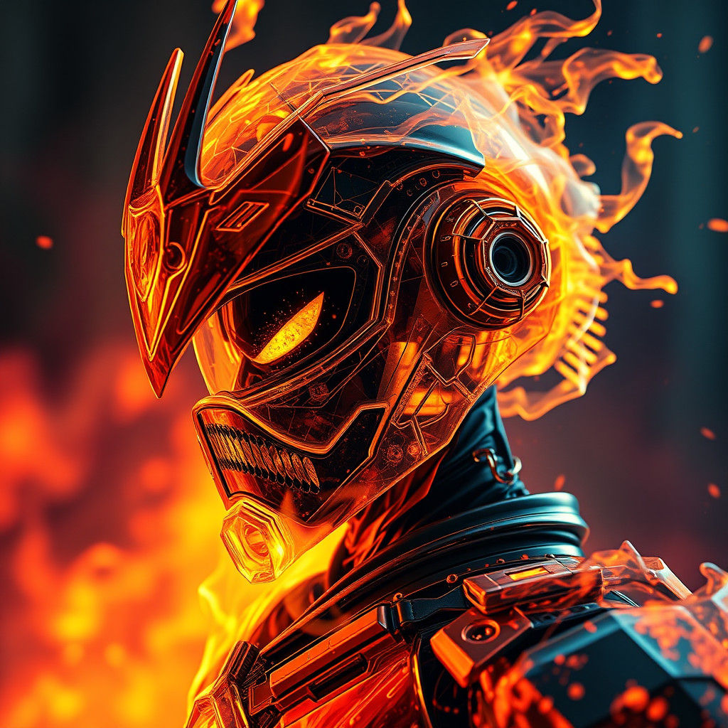 Fiery Transparent Battle Armor: Hyperrealistic Concept Art