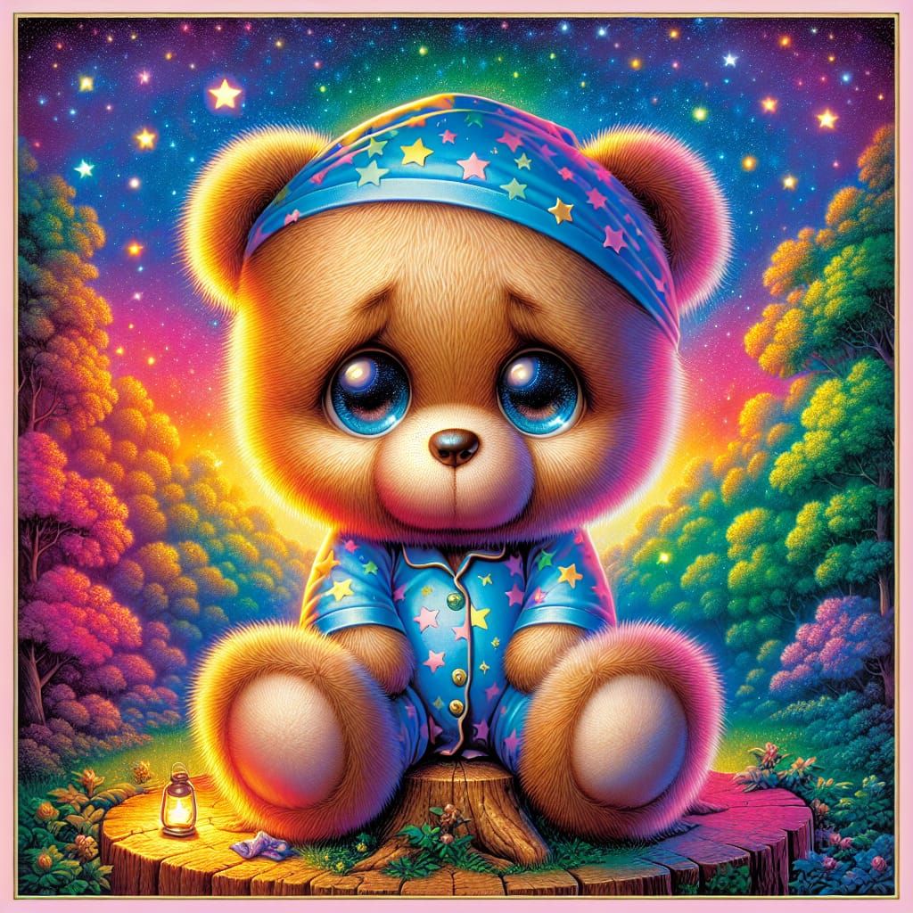 Fluffy Teddy Bear in Starry Night Pajamas