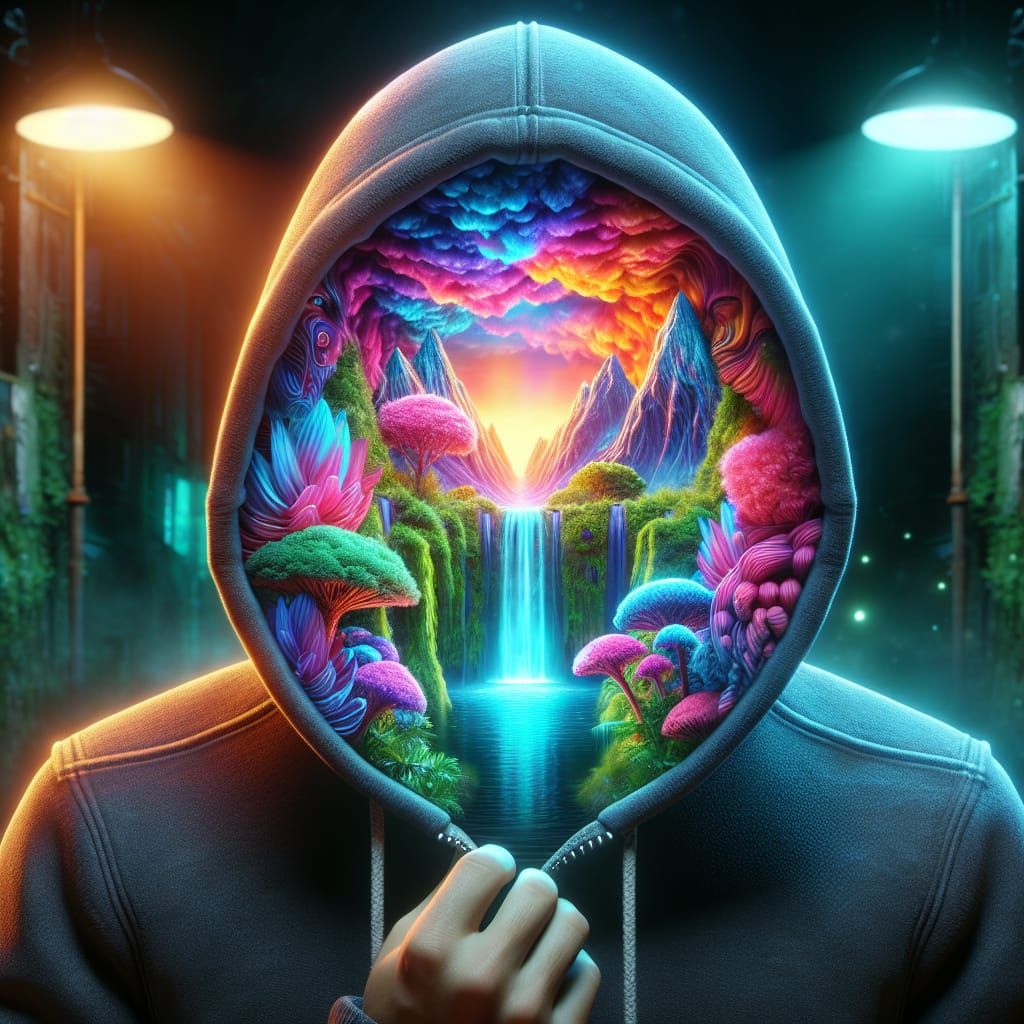 Psychedelic Hood: A Surreal 8K Neon Dreamscape