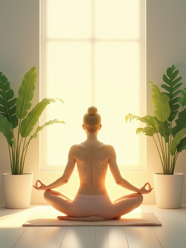 Serene Meditation in Sunlit Minimalist Room