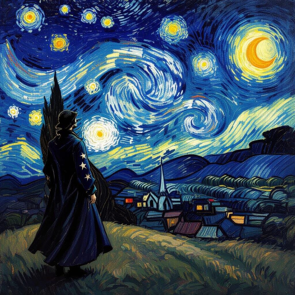 A Lone Figure Watches a Starry Night Sky